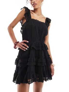 Miss Selfridge beach premium cheesecloth romper in black